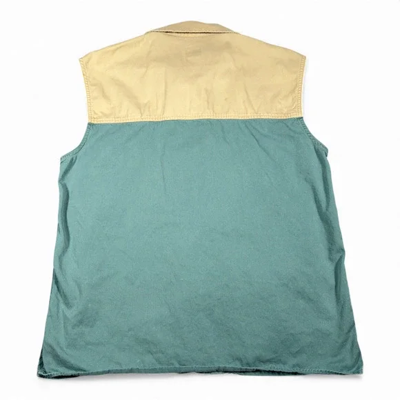 Vintage Gap Vest Adult MEDIUM Brown Green Color Block Mechanic Patches Work 90s